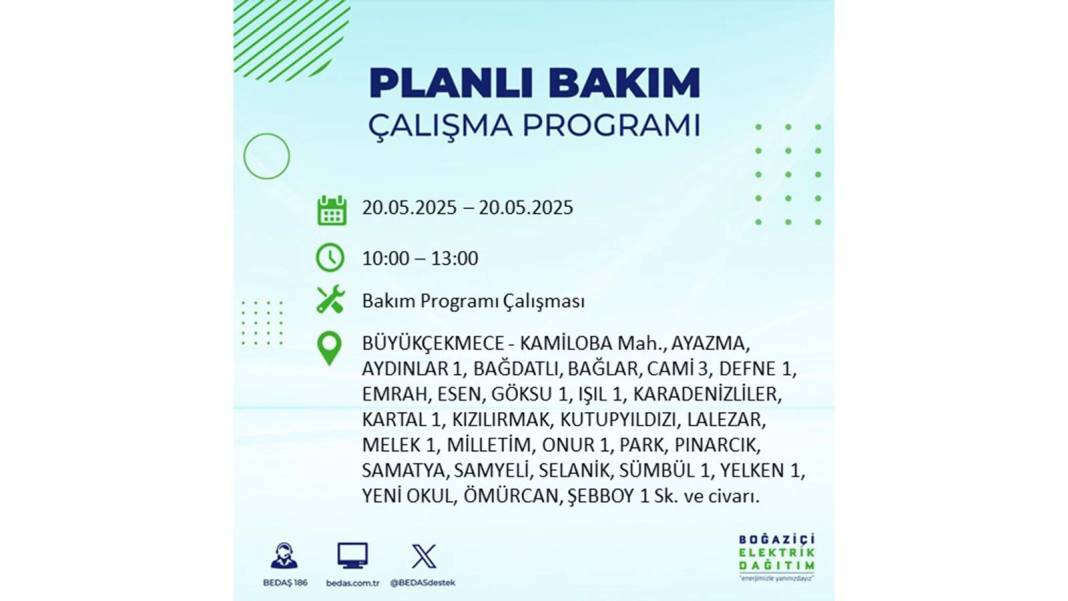 BÜYÜK KESİNTİ YAŞANACAK: 20 Mayıs İstanbul elektrik kesintisi. BEDAŞ elektrik kesintisi yaşayacak ilçeleri teker teker duyurdu! 33