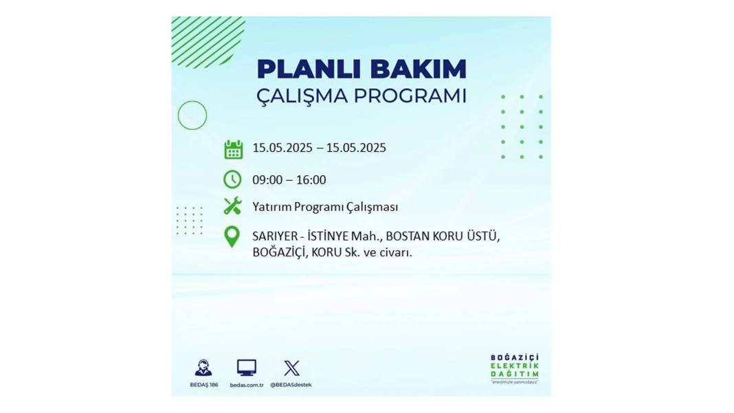 SAATLERCE ELEKTRİK OLMAYACAK: BEDAŞ 15 Mayıs Perşembe günü için o ilçeleri uyardı. Elektrikler ne zaman gelecek? 14