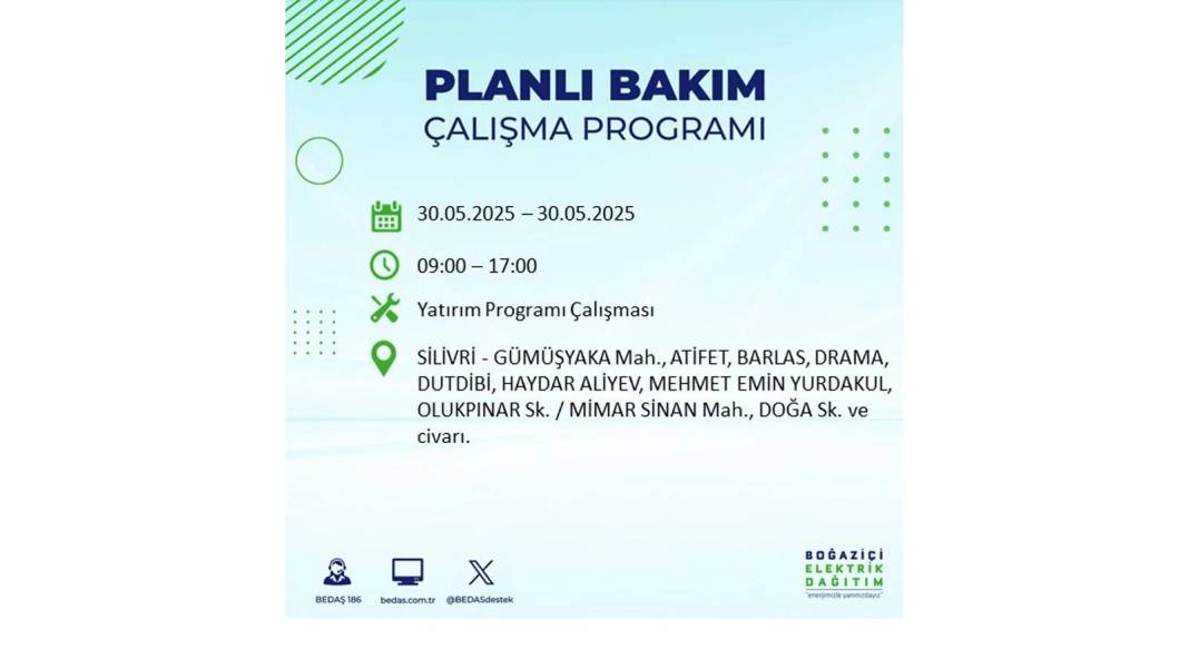 ELEKTRİKLER SAATLERCE OLMAYACAK: BEDAŞ 30 Mayıs Cuma günü elektrik kesintisi yaşayacak ilçeleri sıraladı 8