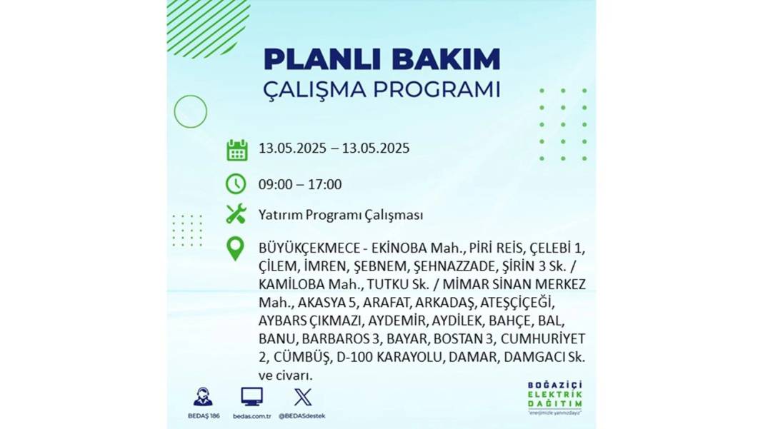 KARANLIĞA GÖMÜLECEKLER: 13 Mayıs Salı İstanbul elektrik kesintisi. BEDAŞ elektrik kesintisi yaşayacak ilçeleri sıraladı 14