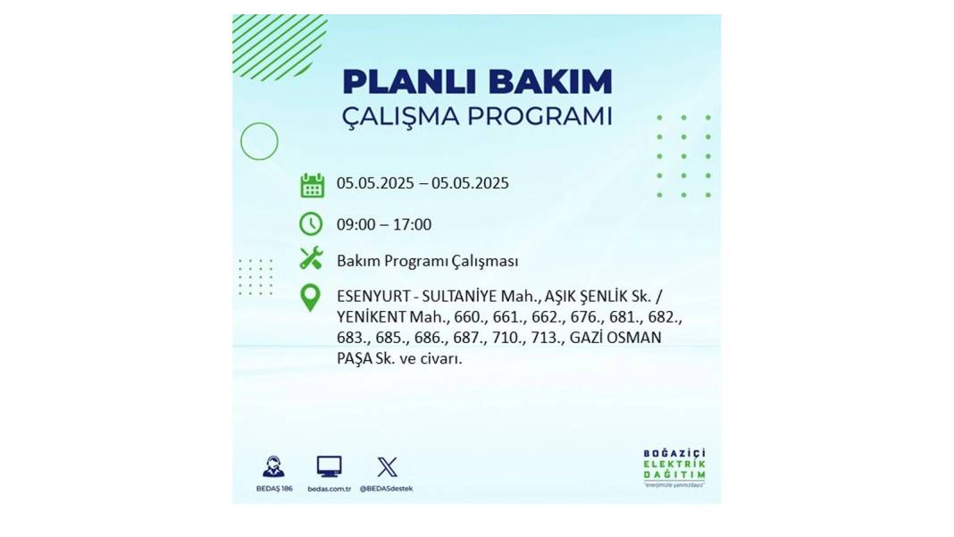 BÜYÜK ELEKTRİK KESİNTİSİ YAŞANACAK: BEDAŞ 5 Mayıs Pazartesi elektrik kesintisi yaşayacak ilçeleri sıraladı! 44