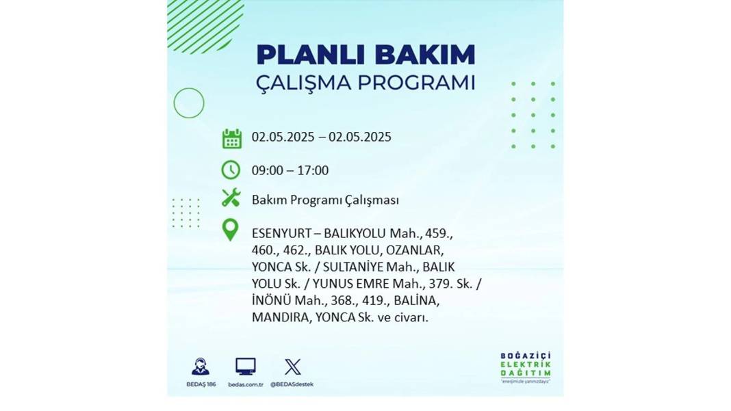 SAATLERCE ELEKTRİK OLMAYACAK: 2 Mayıs Cuma İstanbul elektrik kesintisi. BEDAŞ o ilçeleri sıraladı 31