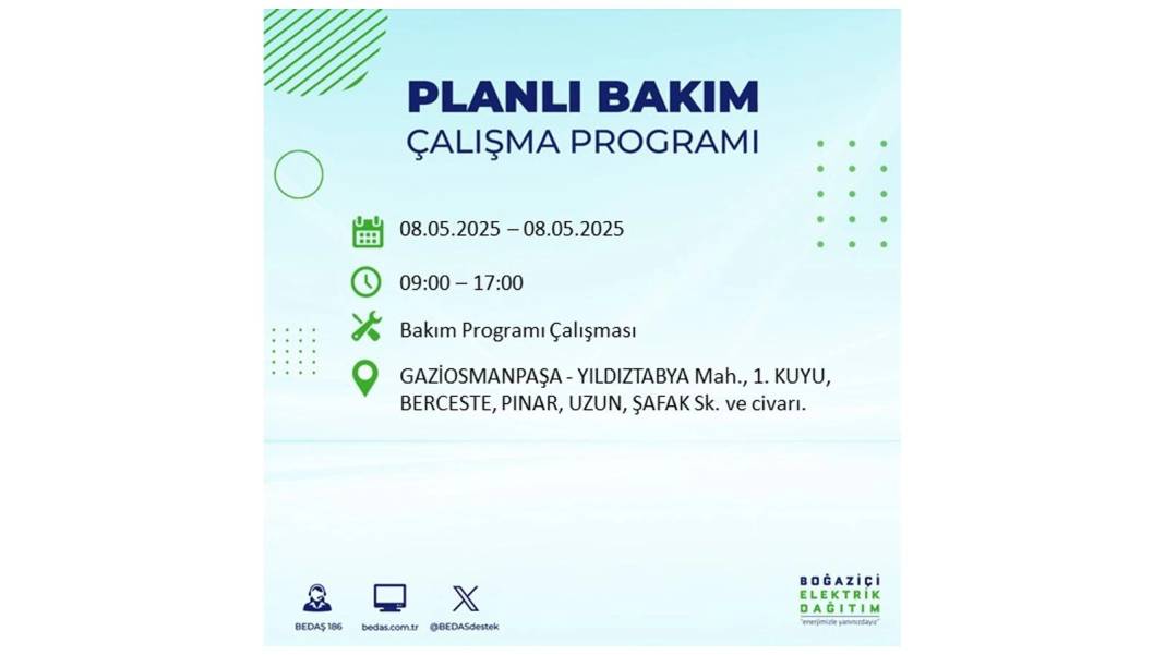 BÜYÜK ELEKTRİK KESİNTİSİ YAŞANACAK: 8 Mayıs Perşembe İstanbul elektrik kesintisi. BEDAŞ o ilçeleri uyardı! 36