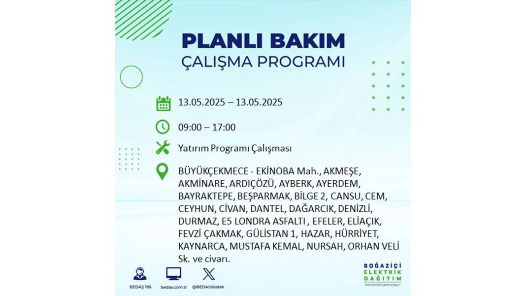 KARANLIĞA GÖMÜLECEKLER: 13 Mayıs Salı İstanbul elektrik kesintisi. BEDAŞ elektrik kesintisi yaşayacak ilçeleri sıraladı 15