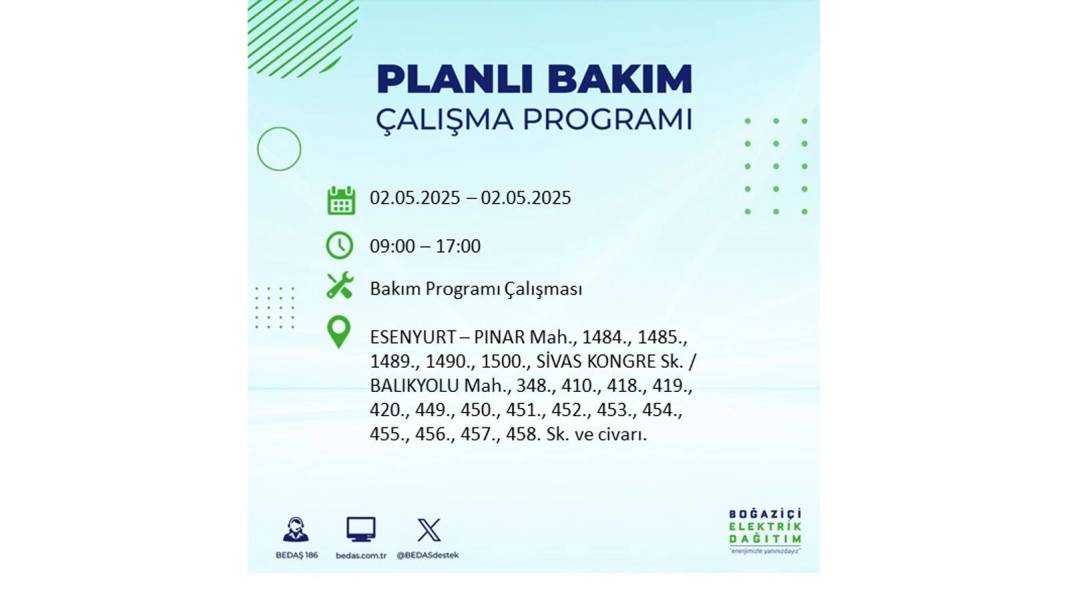 SAATLERCE ELEKTRİK OLMAYACAK: 2 Mayıs Cuma İstanbul elektrik kesintisi. BEDAŞ o ilçeleri sıraladı 32