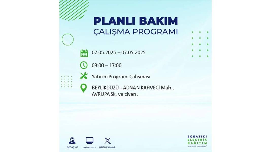 BÜYÜK ELEKTRİK KESİNTİSİ YAŞANACAK: BEDAŞ 7 Mayıs Çarşamba günü elektrik kesintisi yaşayacak ilçeleri sıraladı! 26