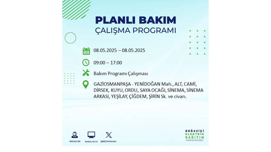 BÜYÜK ELEKTRİK KESİNTİSİ YAŞANACAK: 8 Mayıs Perşembe İstanbul elektrik kesintisi. BEDAŞ o ilçeleri uyardı! 34
