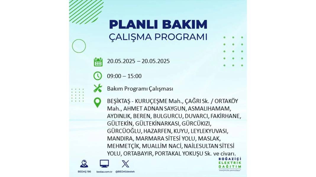 BÜYÜK KESİNTİ YAŞANACAK: 20 Mayıs İstanbul elektrik kesintisi. BEDAŞ elektrik kesintisi yaşayacak ilçeleri teker teker duyurdu! 31