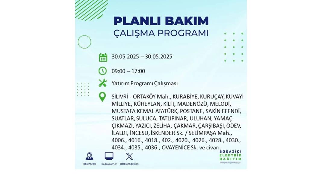 ELEKTRİKLER SAATLERCE OLMAYACAK: BEDAŞ 30 Mayıs Cuma günü elektrik kesintisi yaşayacak ilçeleri sıraladı 6