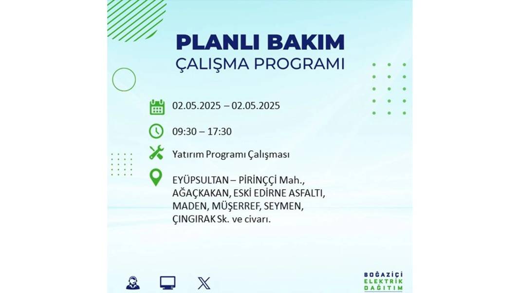 SAATLERCE ELEKTRİK OLMAYACAK: 2 Mayıs Cuma İstanbul elektrik kesintisi. BEDAŞ o ilçeleri sıraladı 29