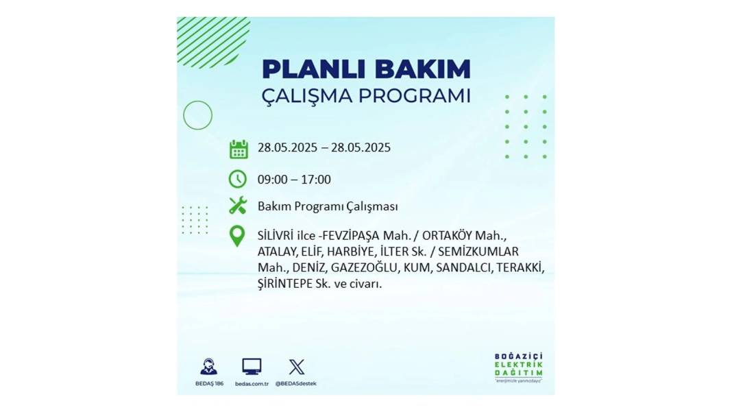 SAATLERCE ELEKTRİK OLMAYACAK: BEDAŞ 28 Mayıs Çarşamba elektrik kesintisi yaşayacak ilçeleri sıraladı 13
