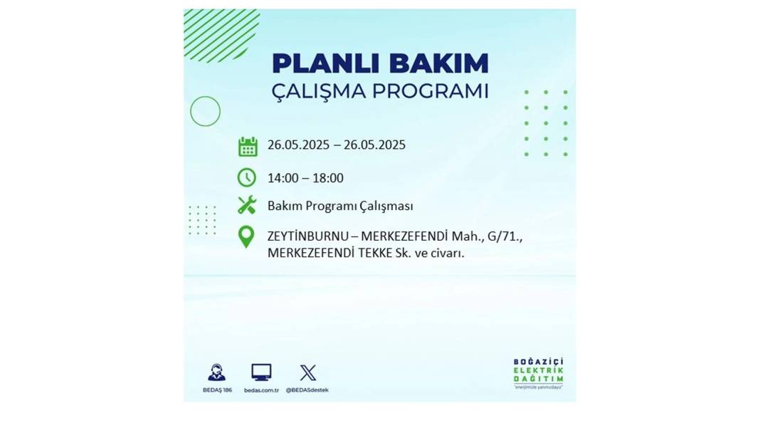 BÜYÜK ELEKTRİK KESİNTİSİ YAŞANACAK: BEDAŞ 26 Mayıs Pazartesi günü elektrik kesintisi yaşayacak ilçeleri sıraladı! 1