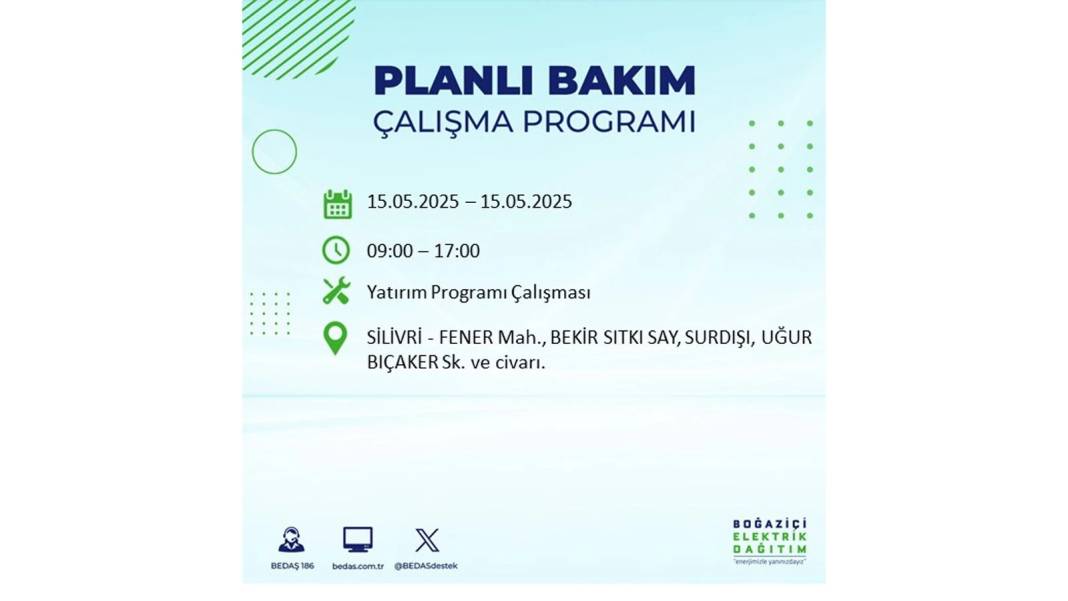 SAATLERCE ELEKTRİK OLMAYACAK: BEDAŞ 15 Mayıs Perşembe günü için o ilçeleri uyardı. Elektrikler ne zaman gelecek? 10