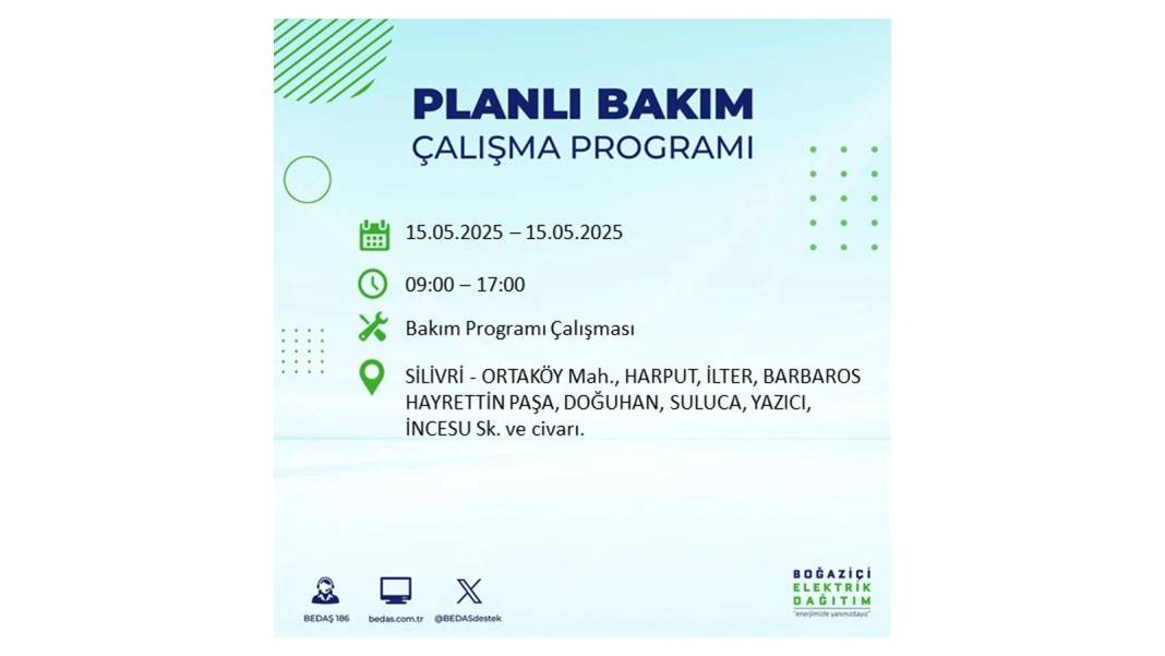 SAATLERCE ELEKTRİK OLMAYACAK: BEDAŞ 15 Mayıs Perşembe günü için o ilçeleri uyardı. Elektrikler ne zaman gelecek? 6