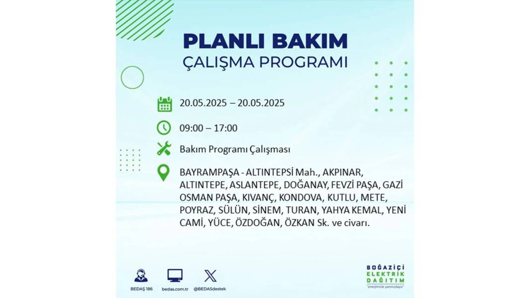 BÜYÜK KESİNTİ YAŞANACAK: 20 Mayıs İstanbul elektrik kesintisi. BEDAŞ elektrik kesintisi yaşayacak ilçeleri teker teker duyurdu! 27