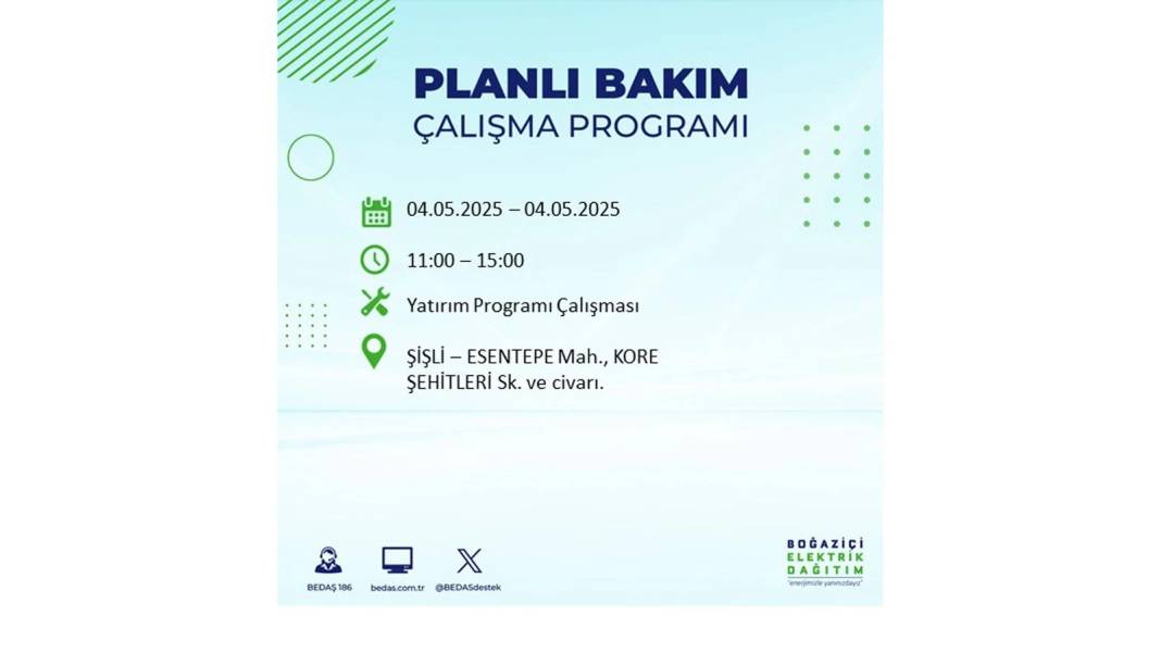 PAZAR GÜNÜ O İLÇELER KARANLIĞA GÖMÜLECEK: BEDAŞ 4 Mayıs Pazar günü elektrik kesintisi yaşayacak ilçeleri sıraladı! 1