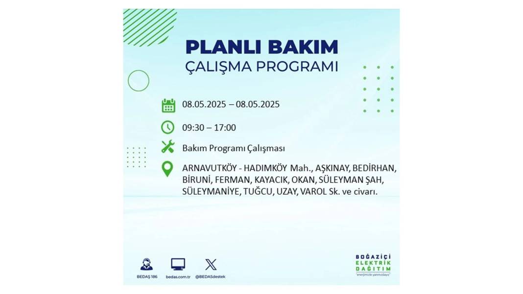 BÜYÜK ELEKTRİK KESİNTİSİ YAŞANACAK: 8 Mayıs Perşembe İstanbul elektrik kesintisi. BEDAŞ o ilçeleri uyardı! 93