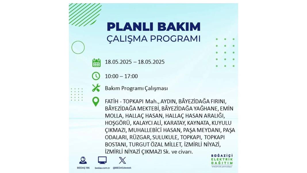 PAZAR GÜNÜ O İLÇELERDE ELEKTRİK OLMAYACAK: BEDAŞ 18 Mayıs Pazar günü elektrik kesintisi yaşayacak ilçeleri sıraladı! 4