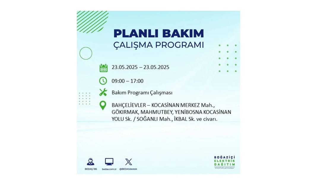 SAATLERCE ELEKTRİK OLMAYACAK: BEDAŞ 23 Mayıs Cuma günü o ilçelerde elektrik kesintisi yaşanacağını duyurdu! 52