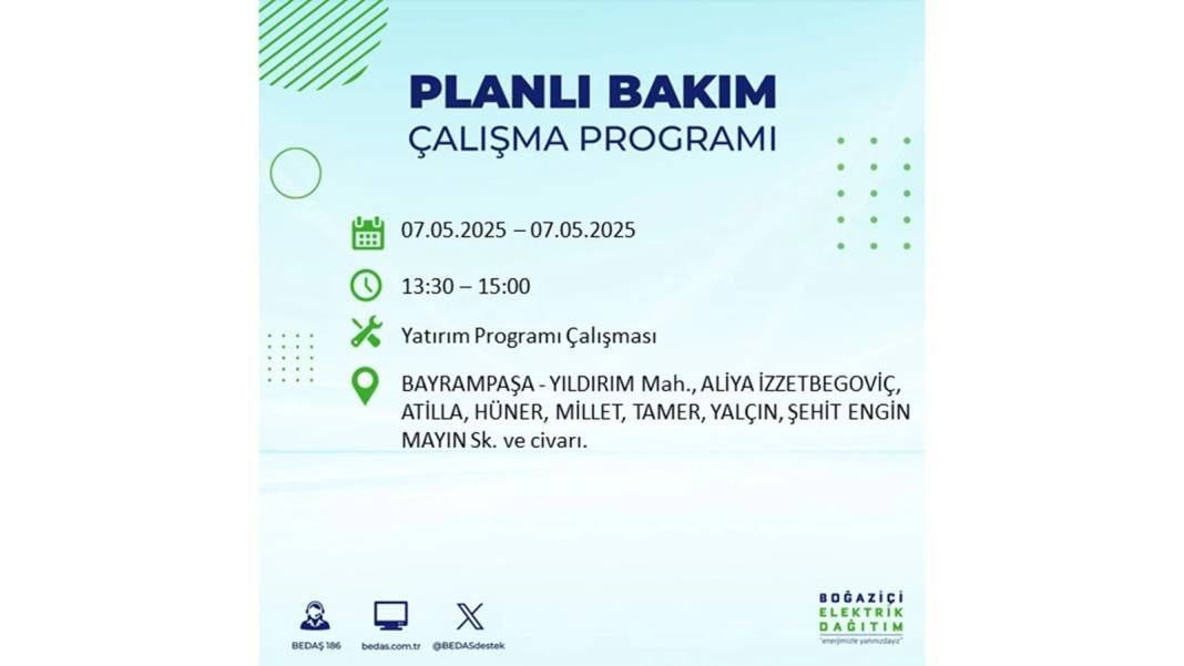 BÜYÜK ELEKTRİK KESİNTİSİ YAŞANACAK: BEDAŞ 7 Mayıs Çarşamba günü elektrik kesintisi yaşayacak ilçeleri sıraladı! 18