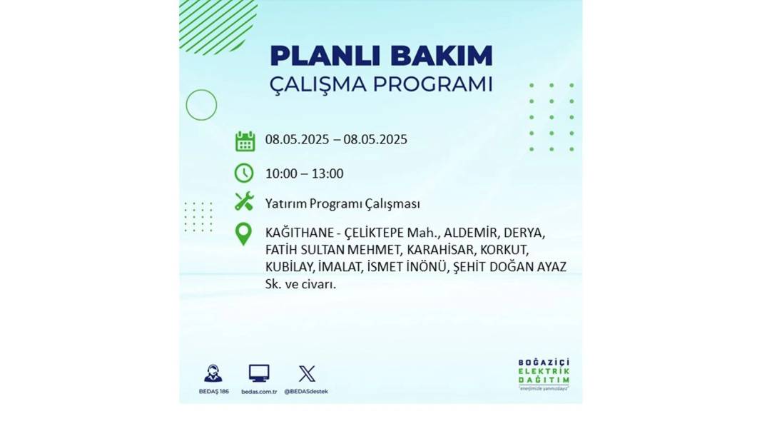 BÜYÜK ELEKTRİK KESİNTİSİ YAŞANACAK: 8 Mayıs Perşembe İstanbul elektrik kesintisi. BEDAŞ o ilçeleri uyardı! 30