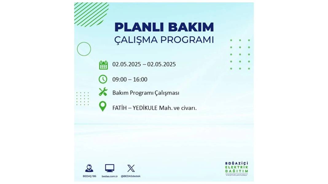 SAATLERCE ELEKTRİK OLMAYACAK: 2 Mayıs Cuma İstanbul elektrik kesintisi. BEDAŞ o ilçeleri sıraladı 27