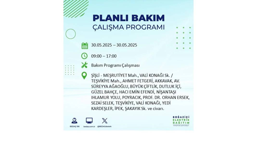 ELEKTRİKLER SAATLERCE OLMAYACAK: BEDAŞ 30 Mayıs Cuma günü elektrik kesintisi yaşayacak ilçeleri sıraladı 2