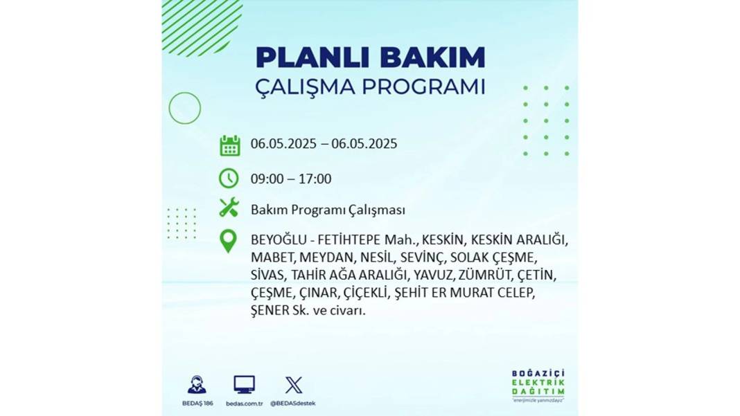 KARANLIĞA GÖMÜLECEKLER: 6 Mayıs Salı İstanbul elektrik kesintisi. BEDAŞ o ilçeleri teker teker uyardı 57