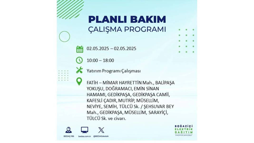 SAATLERCE ELEKTRİK OLMAYACAK: 2 Mayıs Cuma İstanbul elektrik kesintisi. BEDAŞ o ilçeleri sıraladı 26