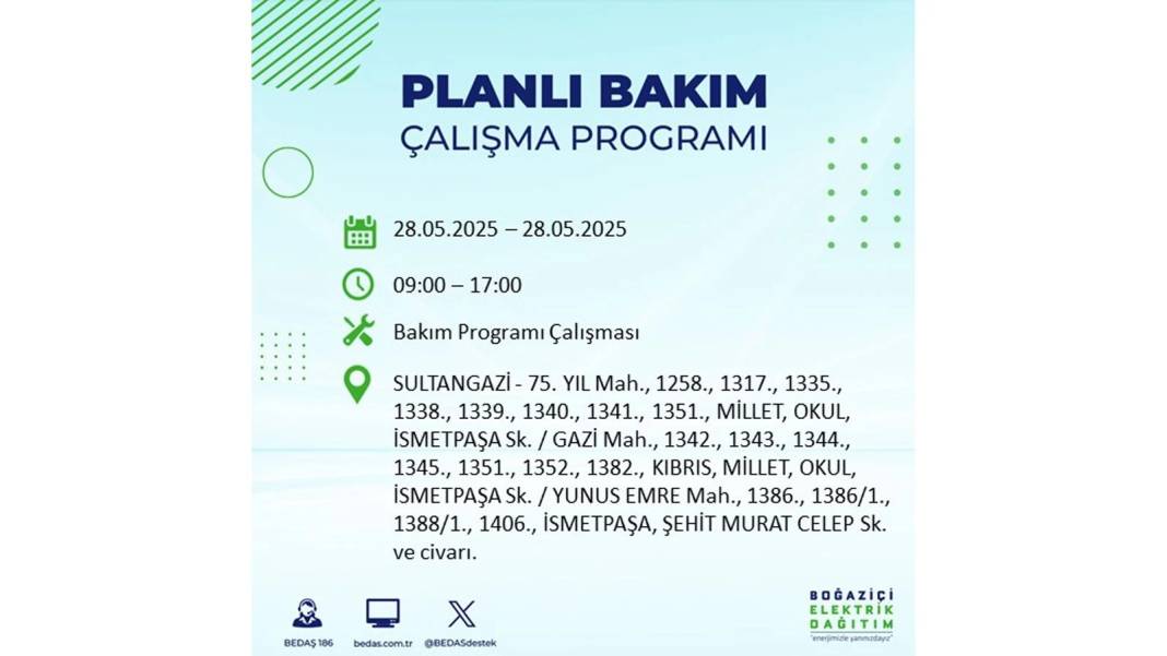 SAATLERCE ELEKTRİK OLMAYACAK: BEDAŞ 28 Mayıs Çarşamba elektrik kesintisi yaşayacak ilçeleri sıraladı 8