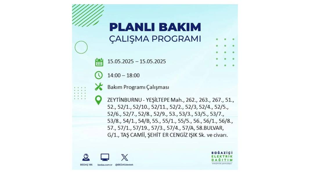 SAATLERCE ELEKTRİK OLMAYACAK: BEDAŞ 15 Mayıs Perşembe günü için o ilçeleri uyardı. Elektrikler ne zaman gelecek? 4