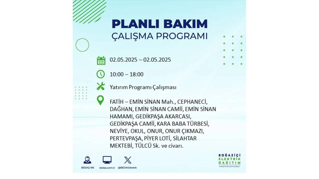 SAATLERCE ELEKTRİK OLMAYACAK: 2 Mayıs Cuma İstanbul elektrik kesintisi. BEDAŞ o ilçeleri sıraladı 23