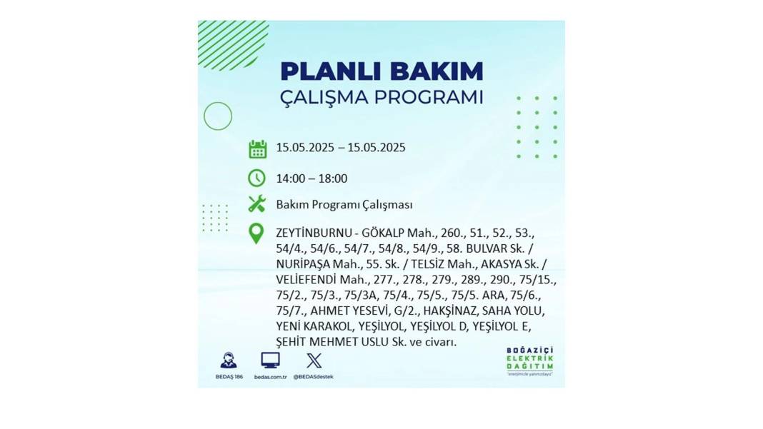 SAATLERCE ELEKTRİK OLMAYACAK: BEDAŞ 15 Mayıs Perşembe günü için o ilçeleri uyardı. Elektrikler ne zaman gelecek? 2