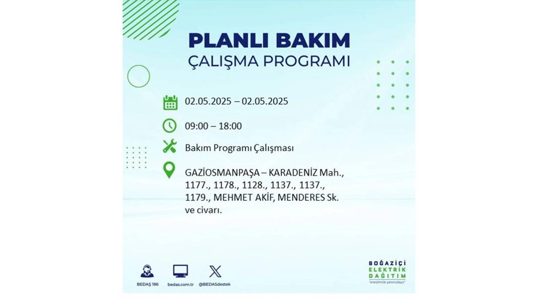 SAATLERCE ELEKTRİK OLMAYACAK: 2 Mayıs Cuma İstanbul elektrik kesintisi. BEDAŞ o ilçeleri sıraladı 22