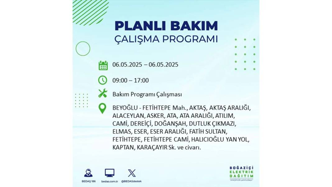 KARANLIĞA GÖMÜLECEKLER: 6 Mayıs Salı İstanbul elektrik kesintisi. BEDAŞ o ilçeleri teker teker uyardı 55