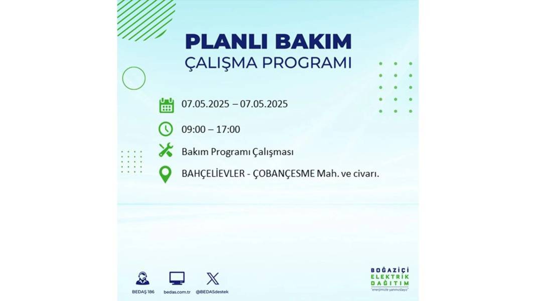 BÜYÜK ELEKTRİK KESİNTİSİ YAŞANACAK: BEDAŞ 7 Mayıs Çarşamba günü elektrik kesintisi yaşayacak ilçeleri sıraladı! 16