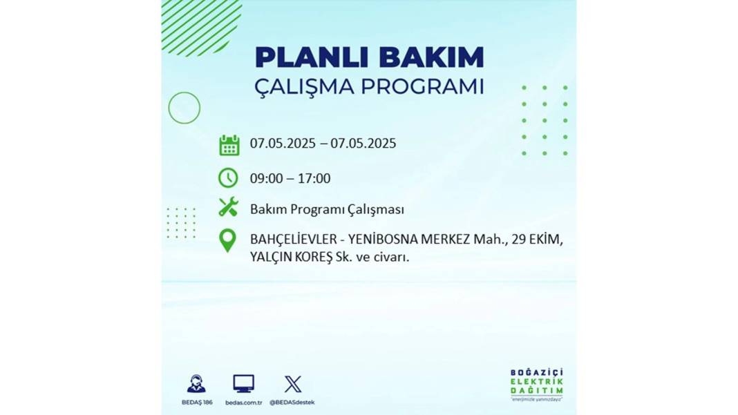 BÜYÜK ELEKTRİK KESİNTİSİ YAŞANACAK: BEDAŞ 7 Mayıs Çarşamba günü elektrik kesintisi yaşayacak ilçeleri sıraladı! 9