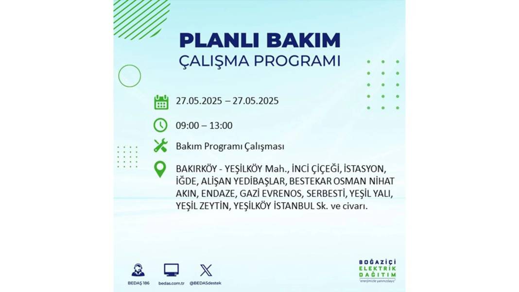 SAATLERCE ELEKTRİK OLMAYACAK: BEDAŞ 27 Mayıs Salı elektrik kesintisi yaşayacak ilçeleri uyardı! 16