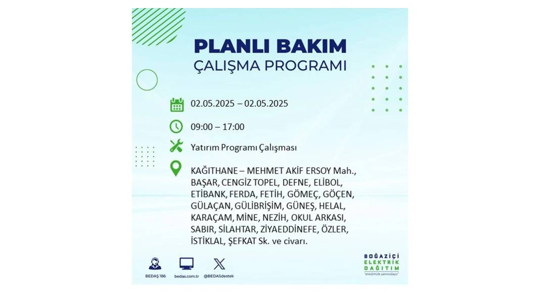 SAATLERCE ELEKTRİK OLMAYACAK: 2 Mayıs Cuma İstanbul elektrik kesintisi. BEDAŞ o ilçeleri sıraladı 17