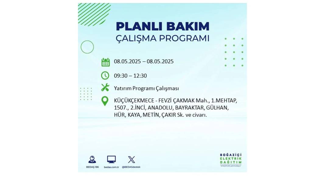 BÜYÜK ELEKTRİK KESİNTİSİ YAŞANACAK: 8 Mayıs Perşembe İstanbul elektrik kesintisi. BEDAŞ o ilçeleri uyardı! 23