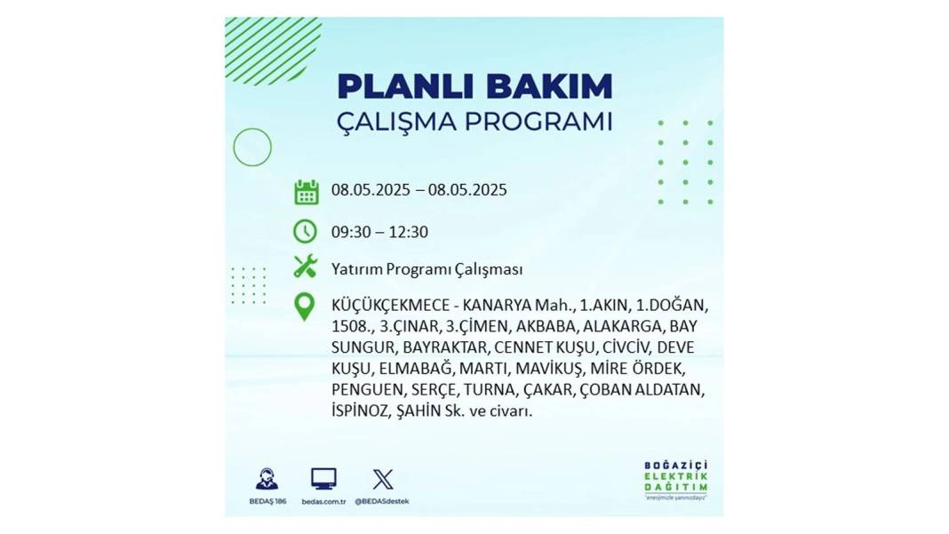 BÜYÜK ELEKTRİK KESİNTİSİ YAŞANACAK: 8 Mayıs Perşembe İstanbul elektrik kesintisi. BEDAŞ o ilçeleri uyardı! 21