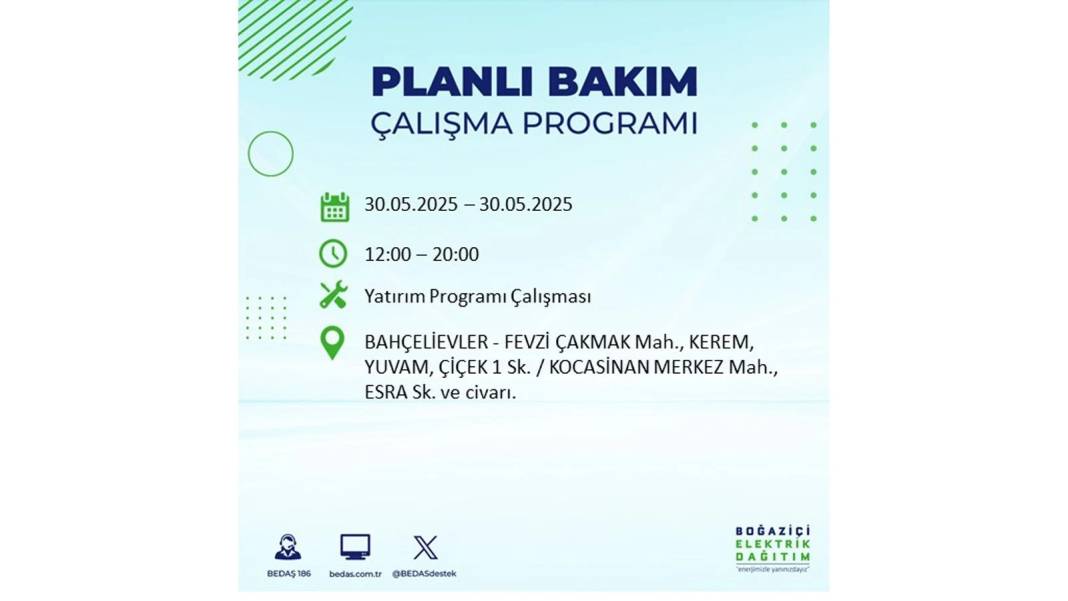 ELEKTRİKLER SAATLERCE OLMAYACAK: BEDAŞ 30 Mayıs Cuma günü elektrik kesintisi yaşayacak ilçeleri sıraladı 64