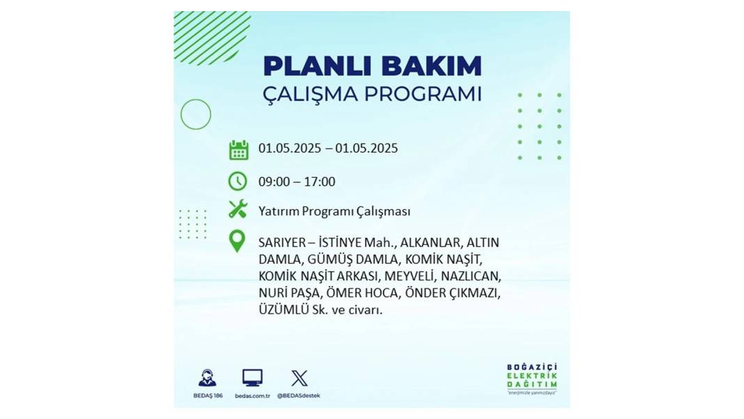 KARANLIĞA HAPSOLACAKLAR: 1 Mayıs Perşembe İstanbul elektrik kesintisi. BEDAŞ o ilçeleri teker teker uyardı 1