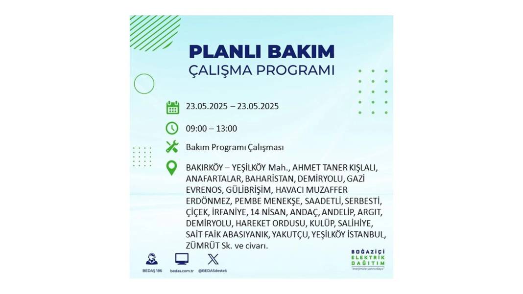 SAATLERCE ELEKTRİK OLMAYACAK: BEDAŞ 23 Mayıs Cuma günü o ilçelerde elektrik kesintisi yaşanacağını duyurdu! 50