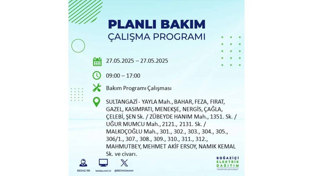 SAATLERCE ELEKTRİK OLMAYACAK: BEDAŞ 27 Mayıs Salı elektrik kesintisi yaşayacak ilçeleri uyardı! 84