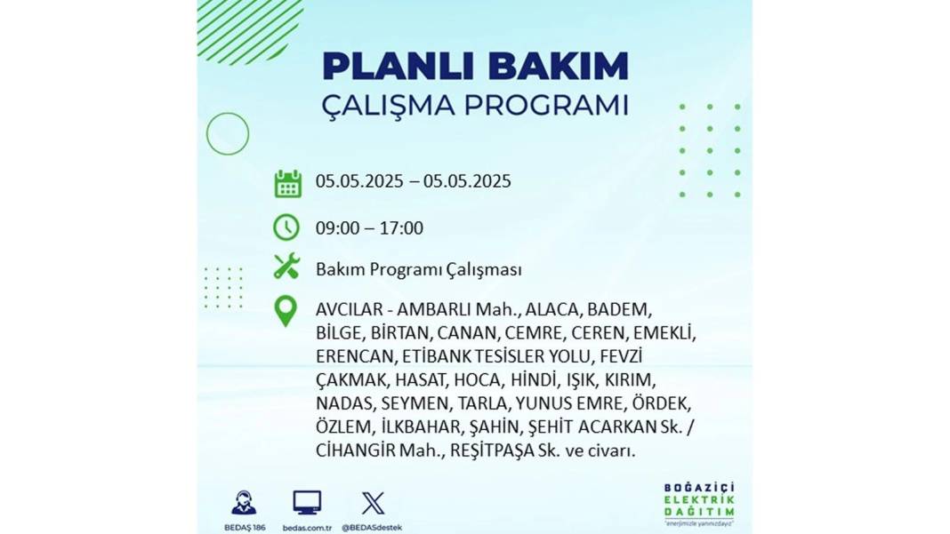 BÜYÜK ELEKTRİK KESİNTİSİ YAŞANACAK: BEDAŞ 5 Mayıs Pazartesi elektrik kesintisi yaşayacak ilçeleri sıraladı! 100