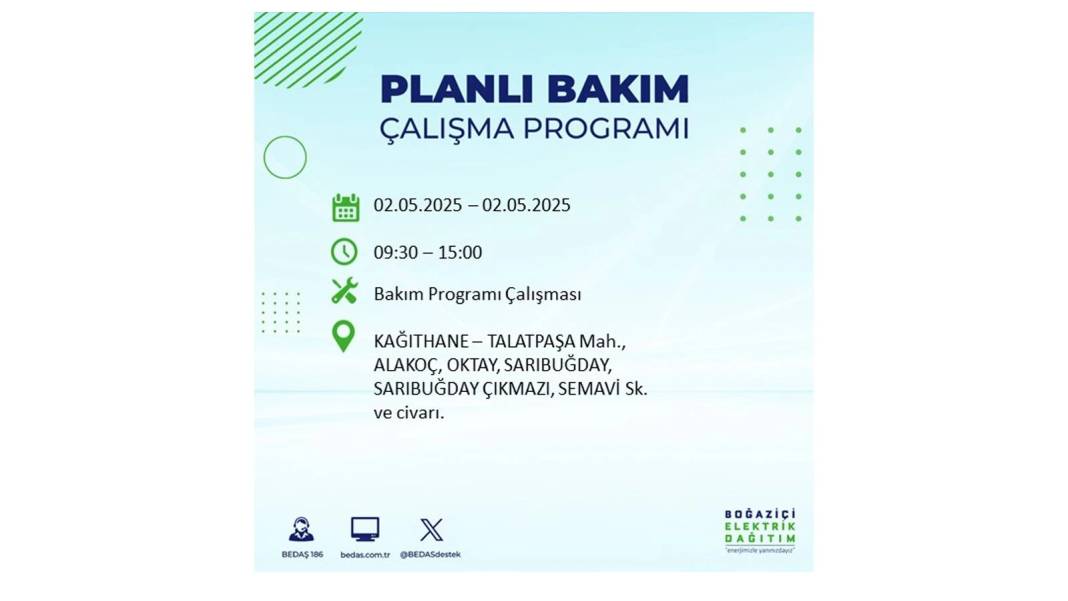 SAATLERCE ELEKTRİK OLMAYACAK: 2 Mayıs Cuma İstanbul elektrik kesintisi. BEDAŞ o ilçeleri sıraladı 16