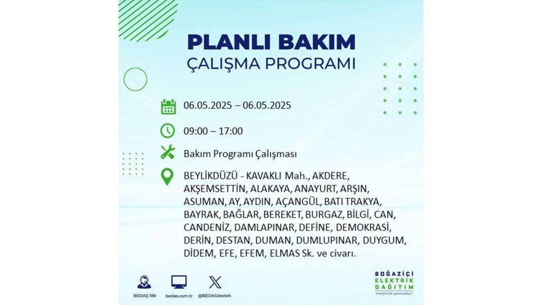 KARANLIĞA GÖMÜLECEKLER: 6 Mayıs Salı İstanbul elektrik kesintisi. BEDAŞ o ilçeleri teker teker uyardı 50