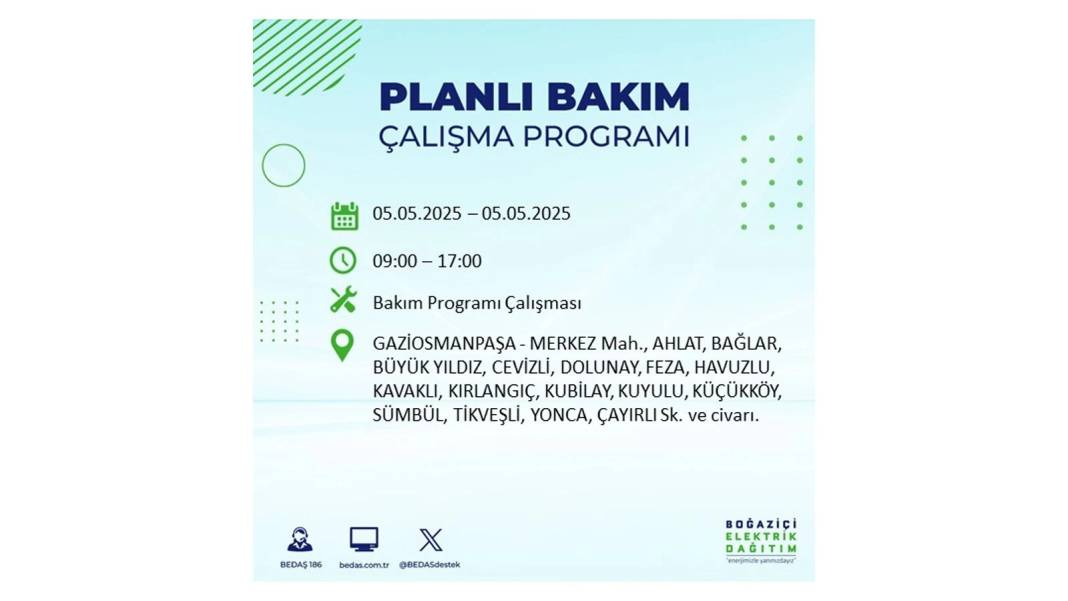 BÜYÜK ELEKTRİK KESİNTİSİ YAŞANACAK: BEDAŞ 5 Mayıs Pazartesi elektrik kesintisi yaşayacak ilçeleri sıraladı! 31