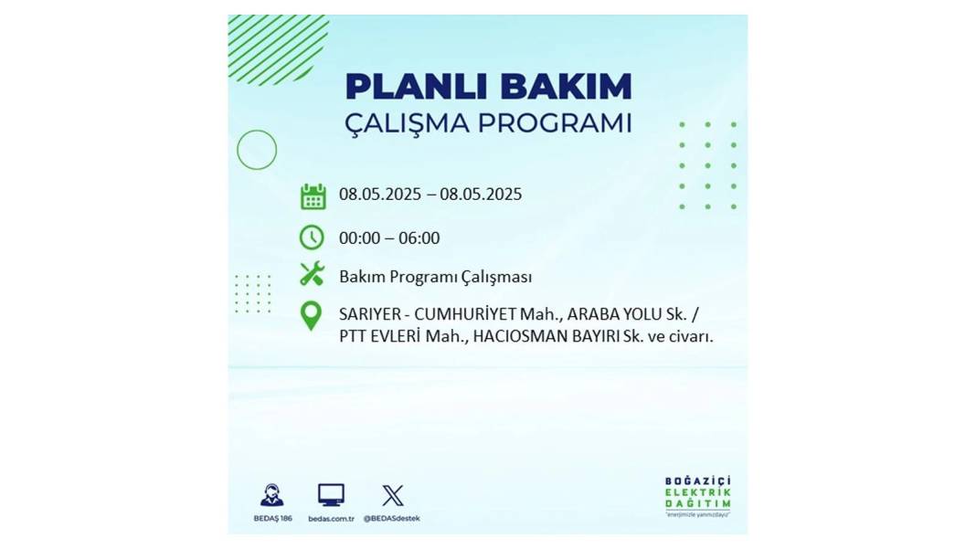 BÜYÜK ELEKTRİK KESİNTİSİ YAŞANACAK: 8 Mayıs Perşembe İstanbul elektrik kesintisi. BEDAŞ o ilçeleri uyardı! 18